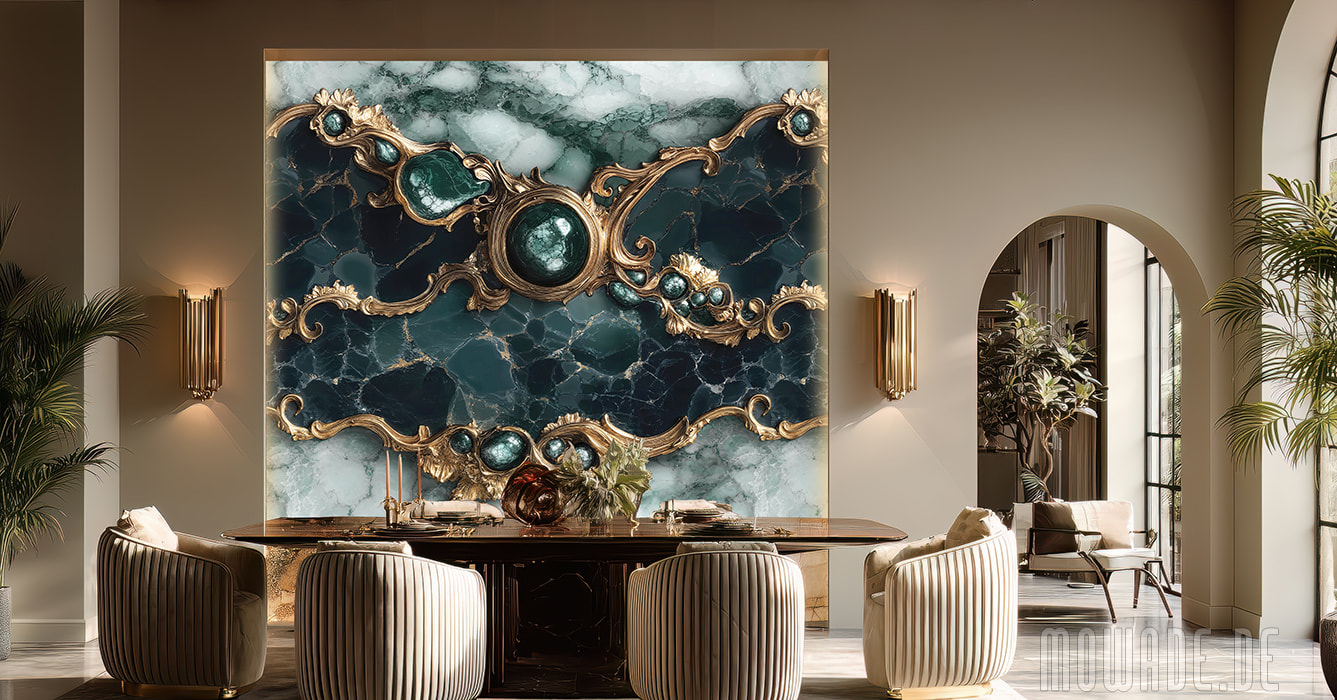 barocktapete gruen gold wohnzimmer