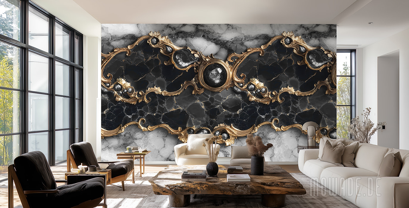 barocktapete schwarz gold wohnzimmer