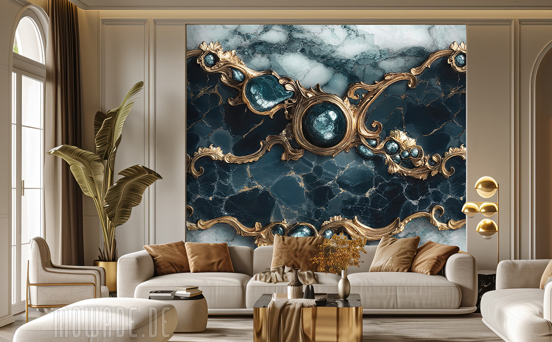 barocktapete tuerkis gold wohnzimmer