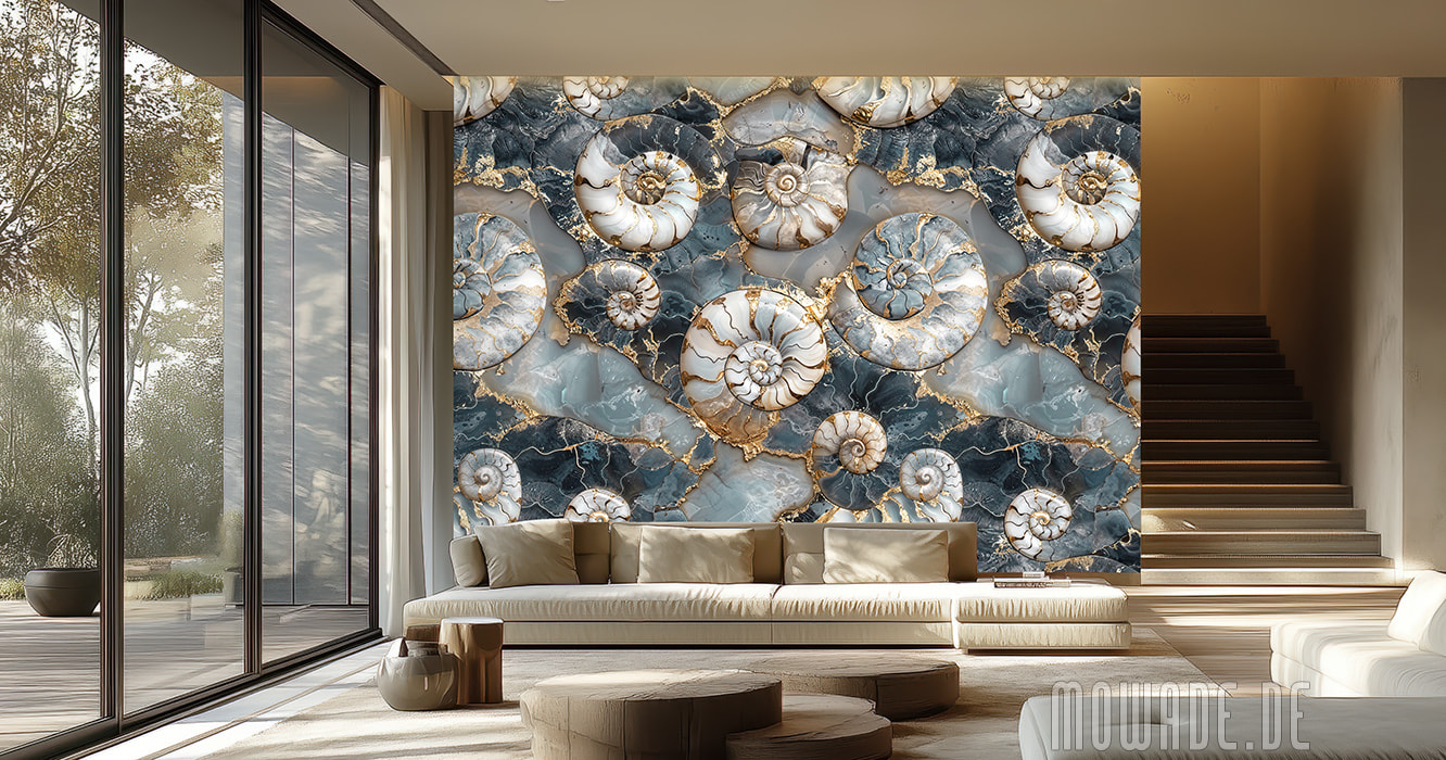 bildtapete ammonit tuerkis gold weiss