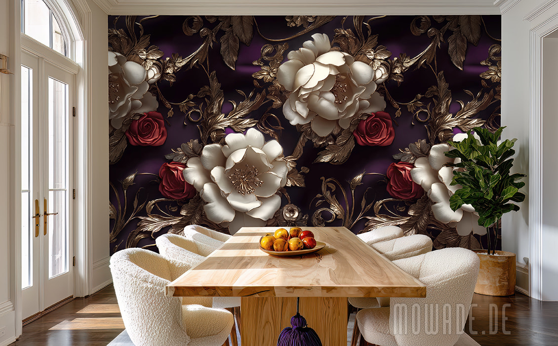 design-tapete blumen violett creme-weiss rot gold xxl2