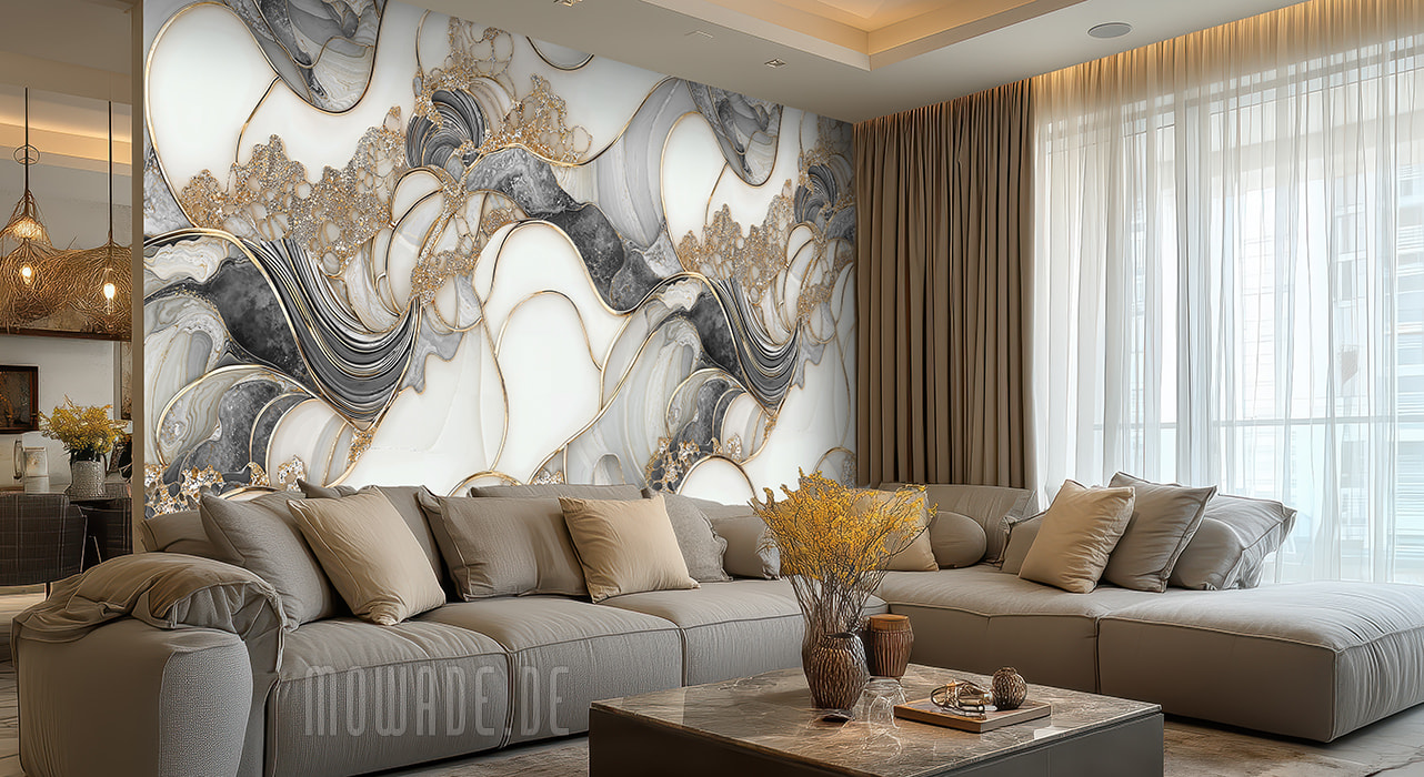 edle wandtapete grau weiss gold xxl