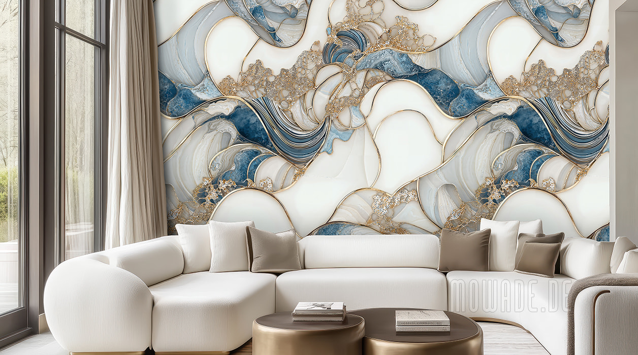 elegante fototapete wellenform tuerkis weiss gold