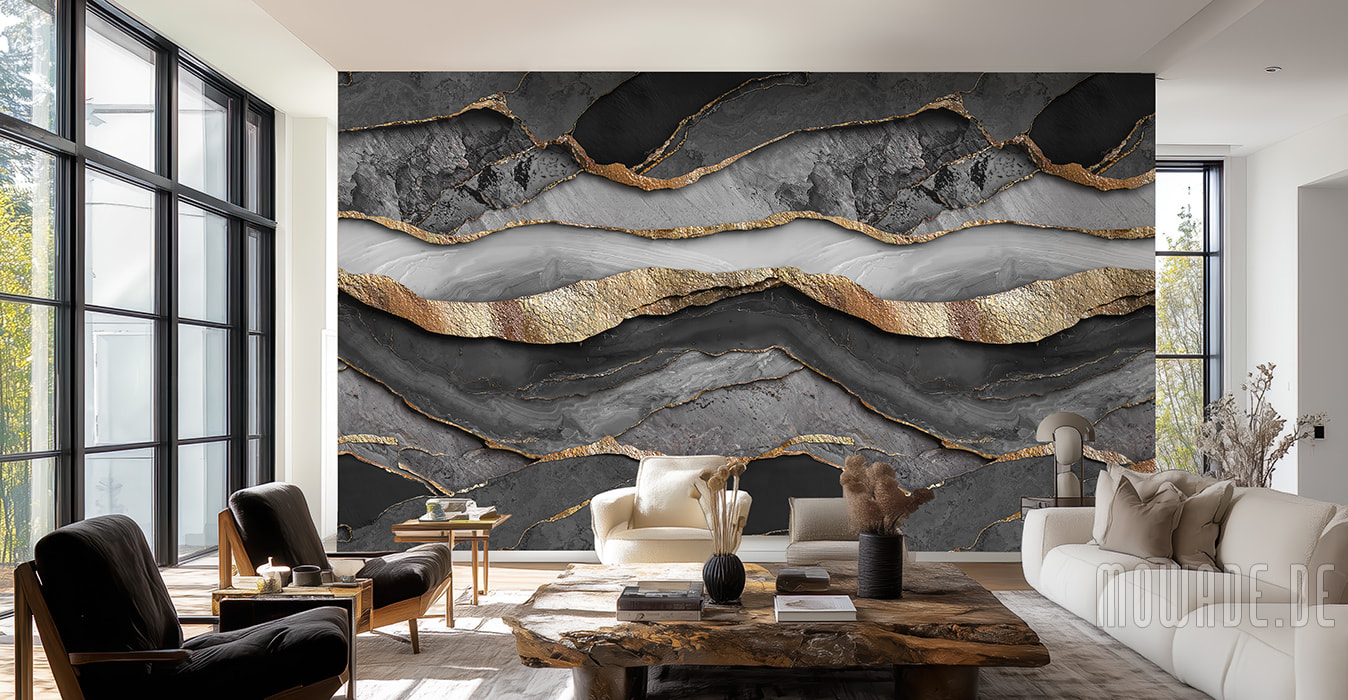 extravagante tapete steinoptik grau schwarz gold