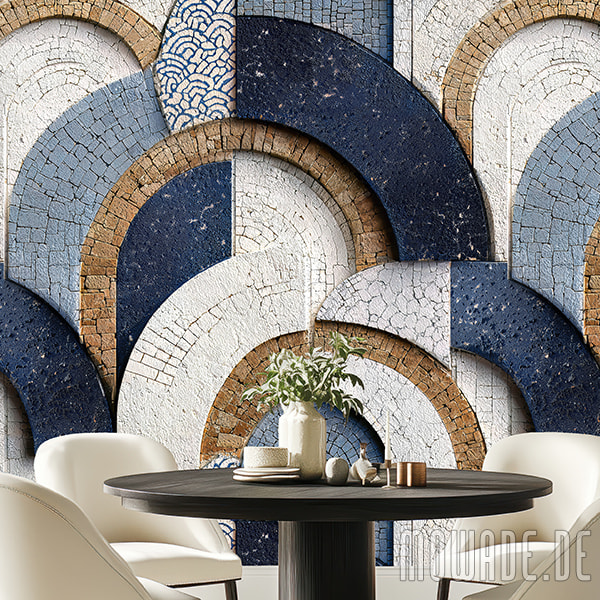 fototapete blau weiss ocker griechische boegen