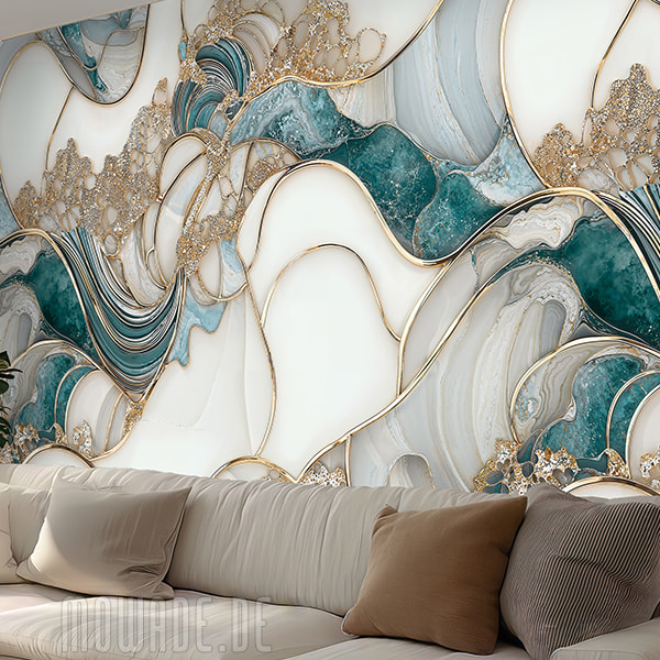 modernes tapetendesign gruen weiss wellen-motiv