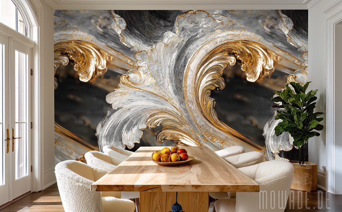 neo-barock tapete grau gold grosses ornament