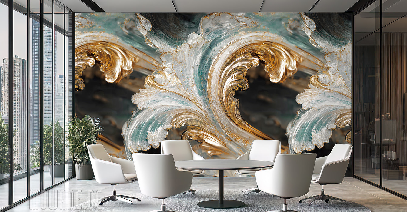 neo-barock tapete gruen gold grosses ornament