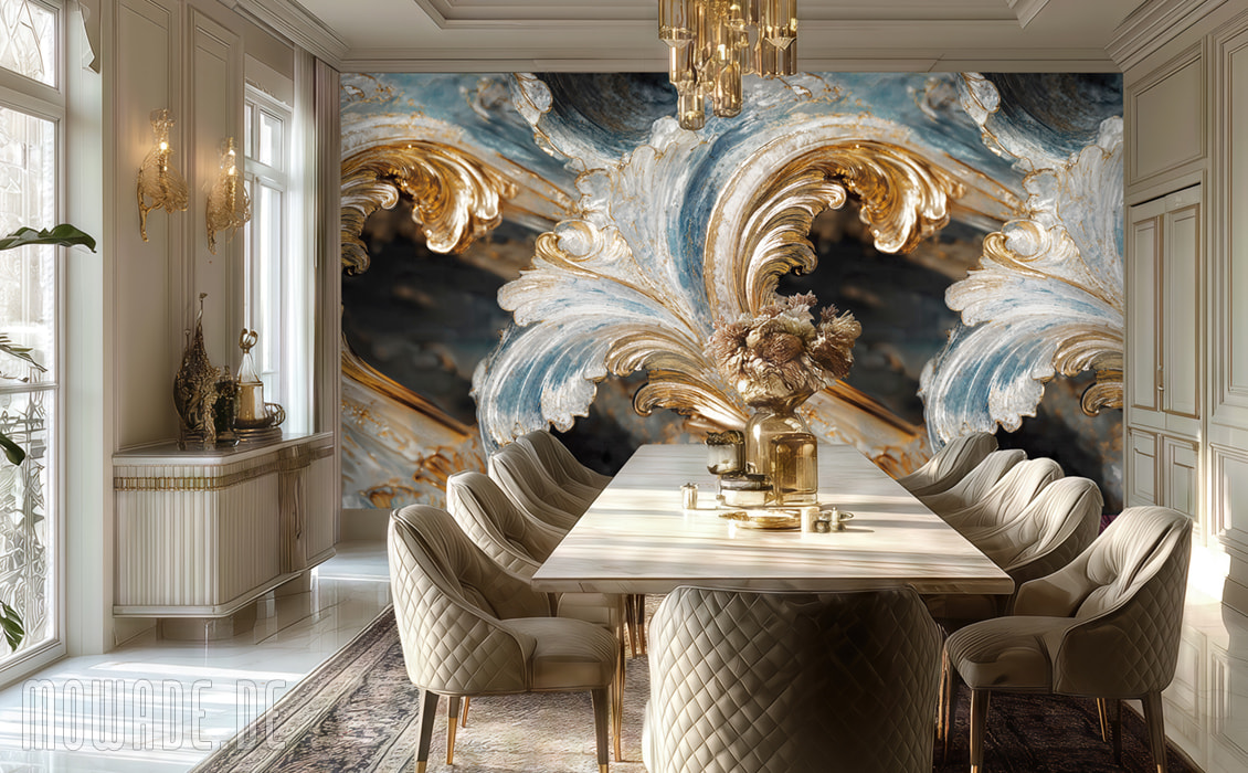 neo-barock tapete tuerkis gold grosses ornament