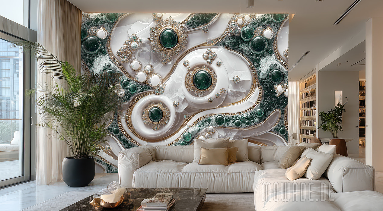 tapete gruen weiss gold exklusiv diamanten schmuck