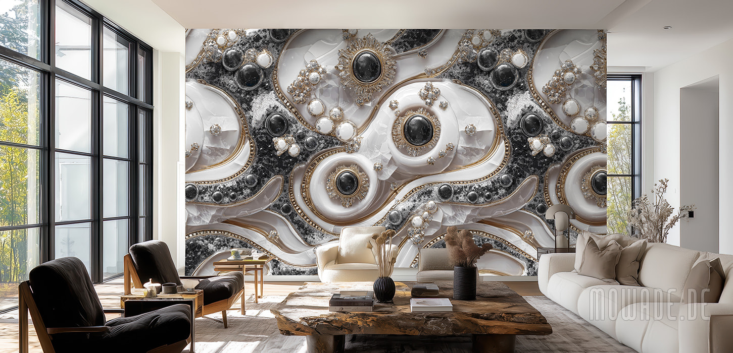 tapete schwarz weiss gold exklusiv diamanten schmuck