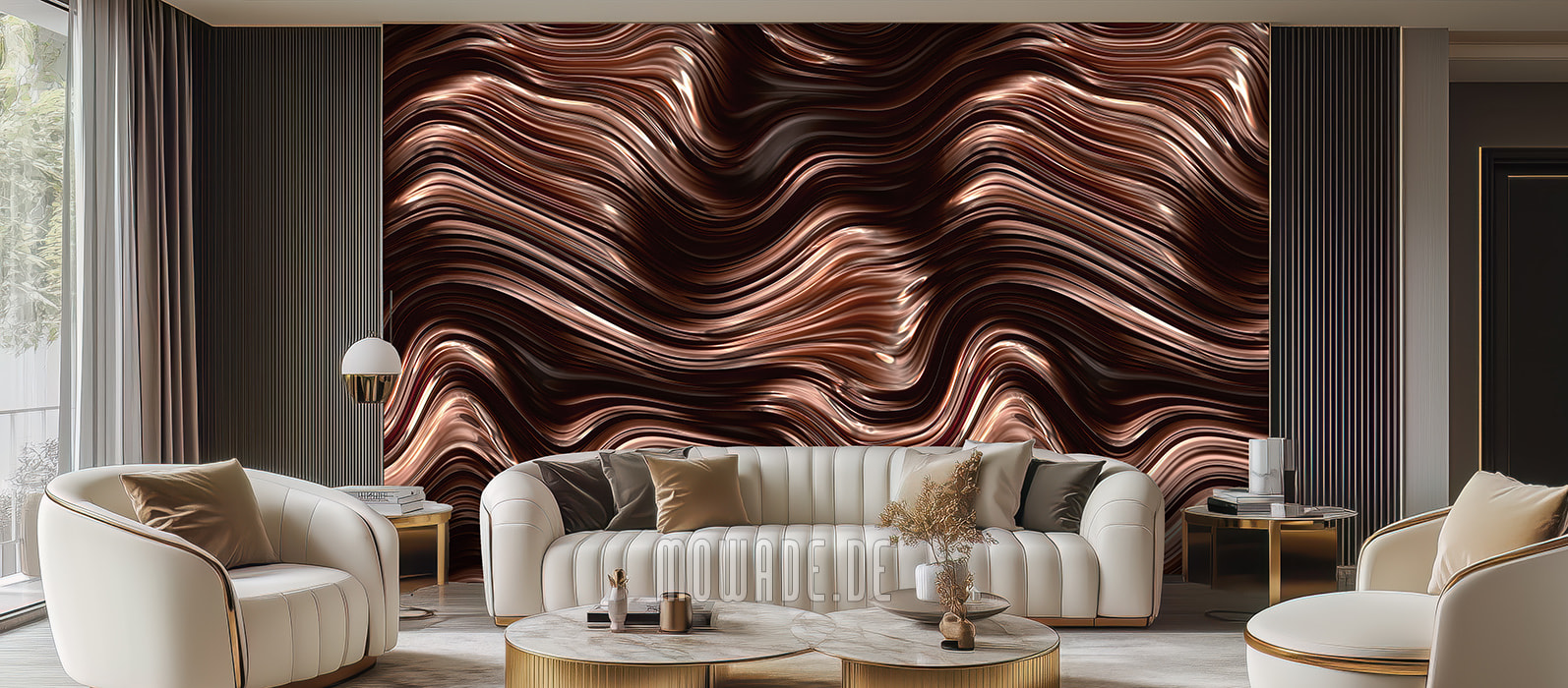 tapeten metalloptik kupfer abstrakte wellen