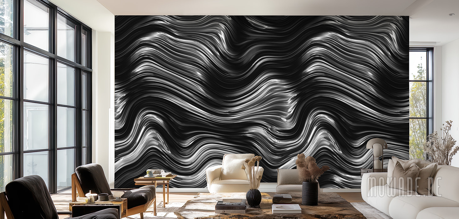 tapeten metalloptik schwarz abstrakte wellen