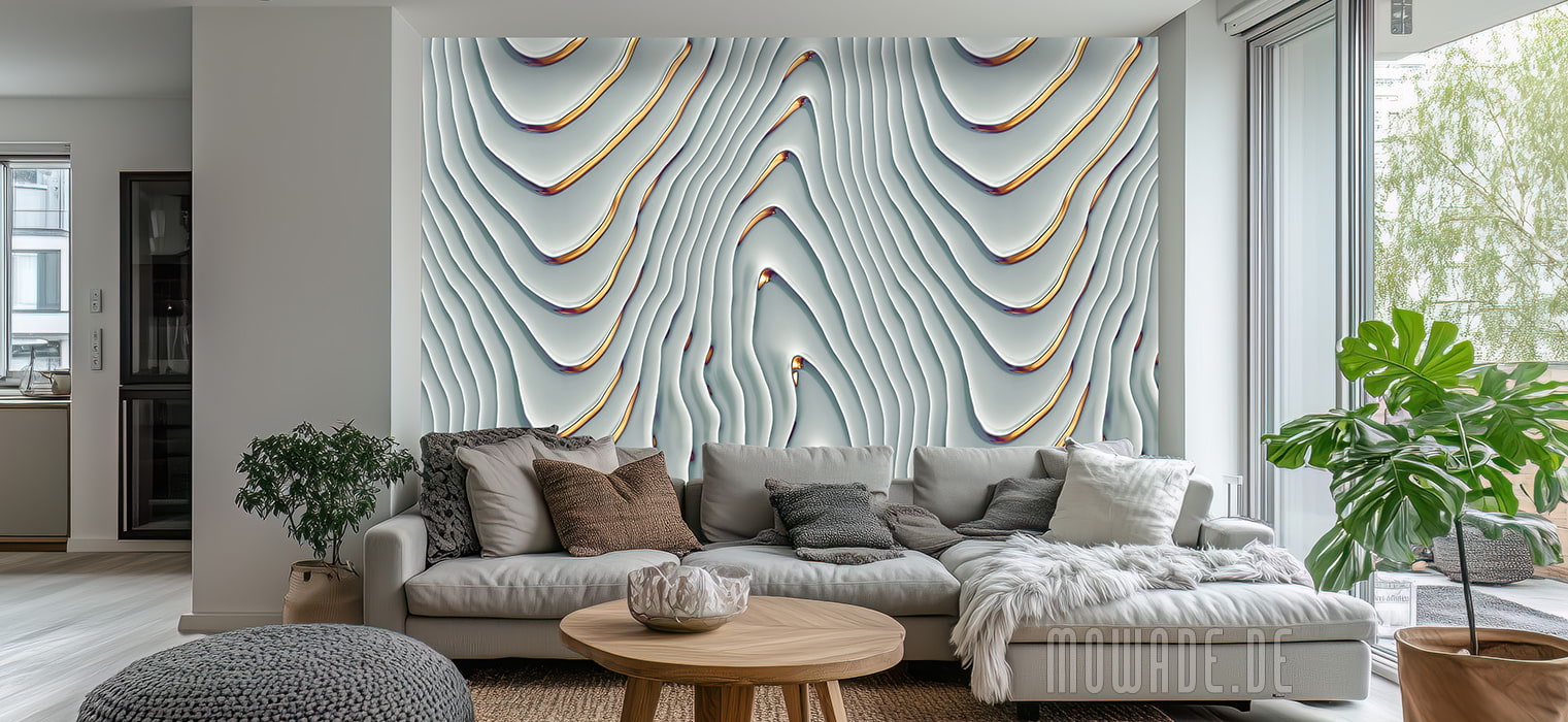 tapetendesign pastellgrün gold elegantes wellen-motiv