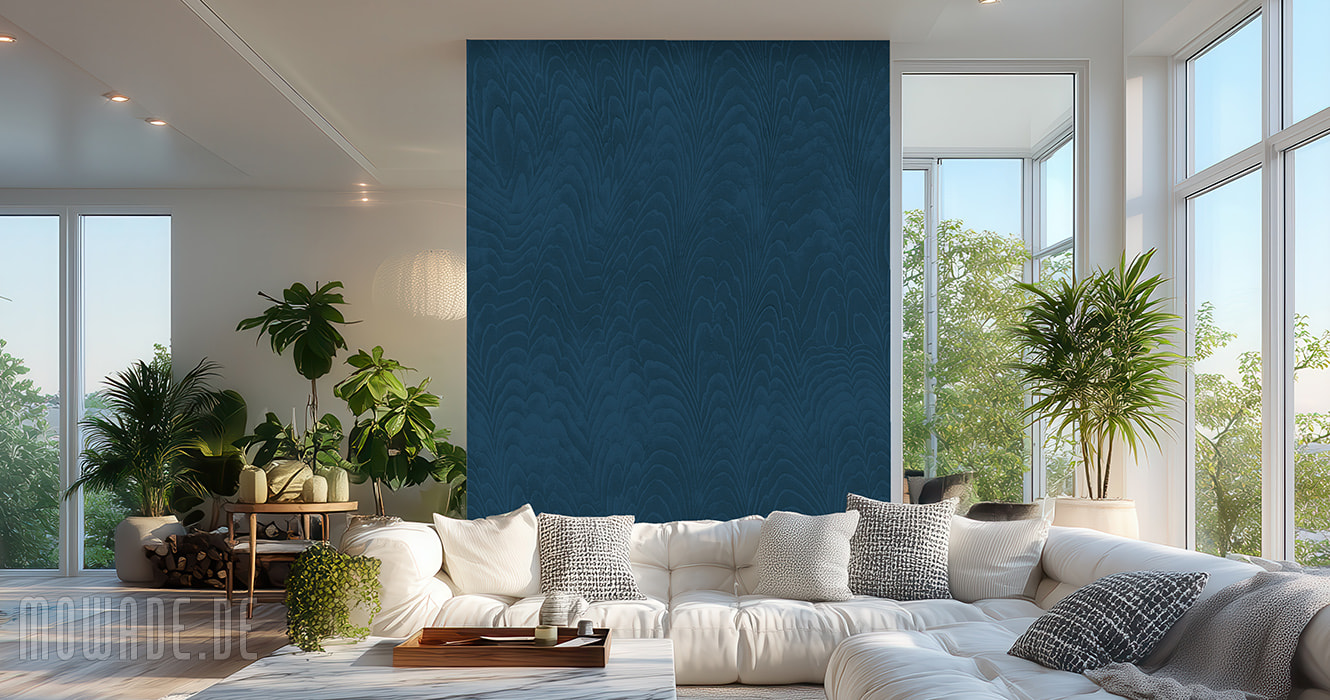 vliestapete damaszierung blau wohnzimmer