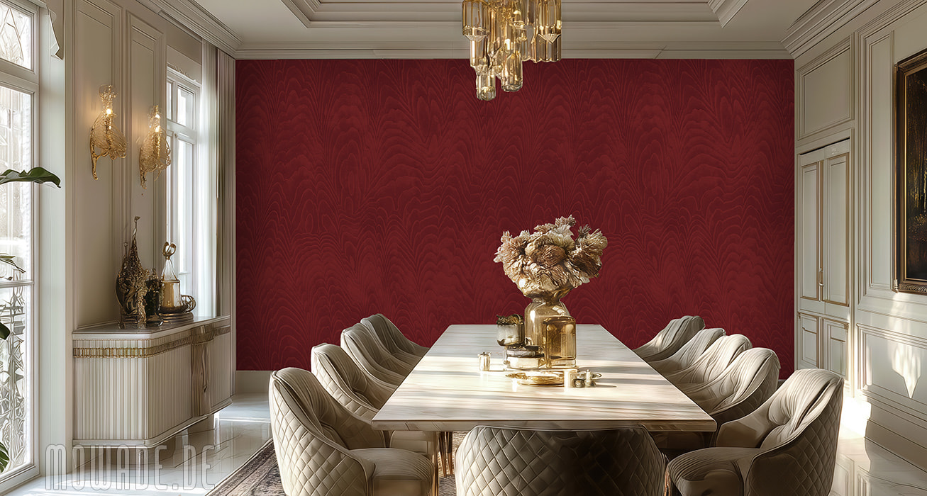 vliestapete damaszierung rot wohnzimmer
