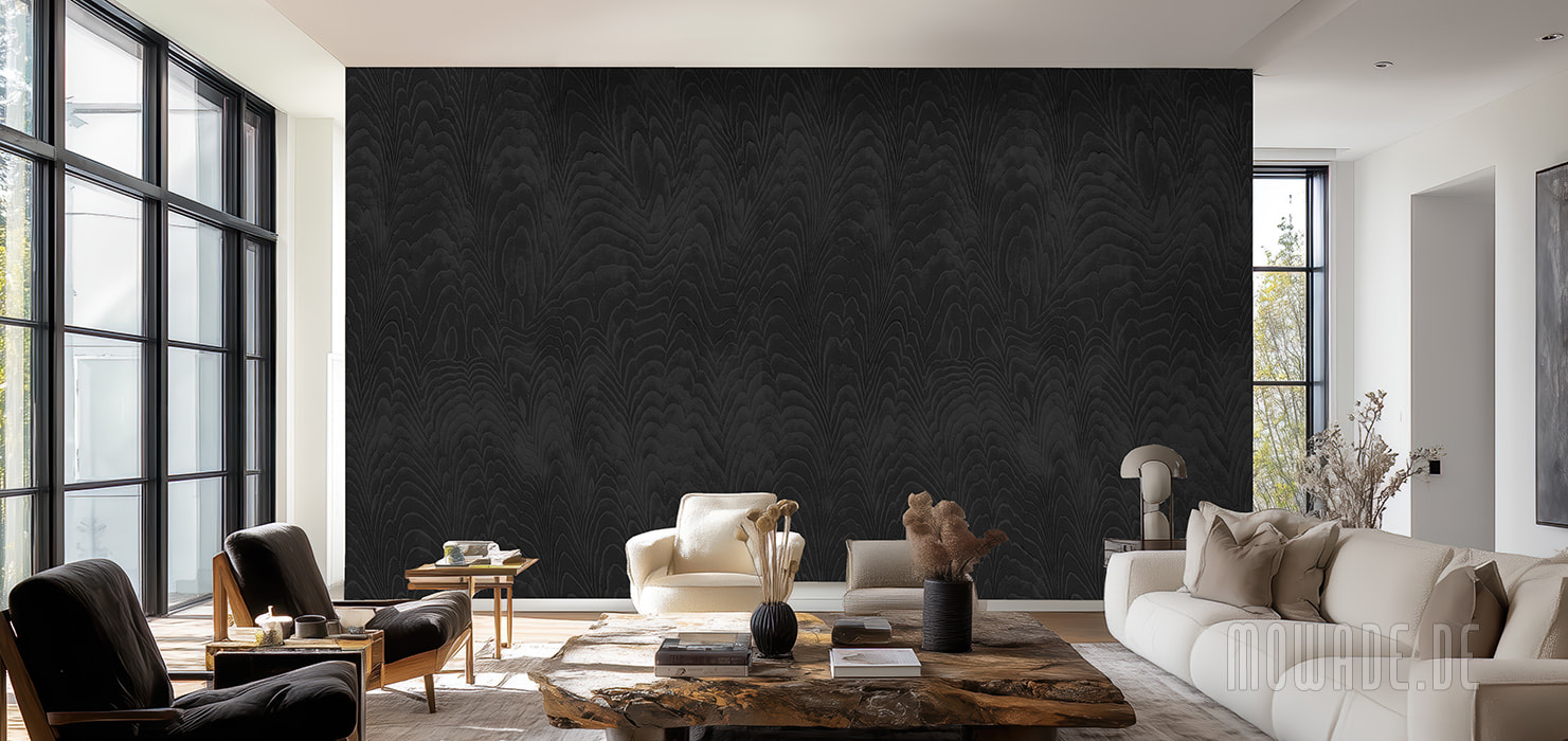 vliestapete damaszierung schwarz wohnzimmer