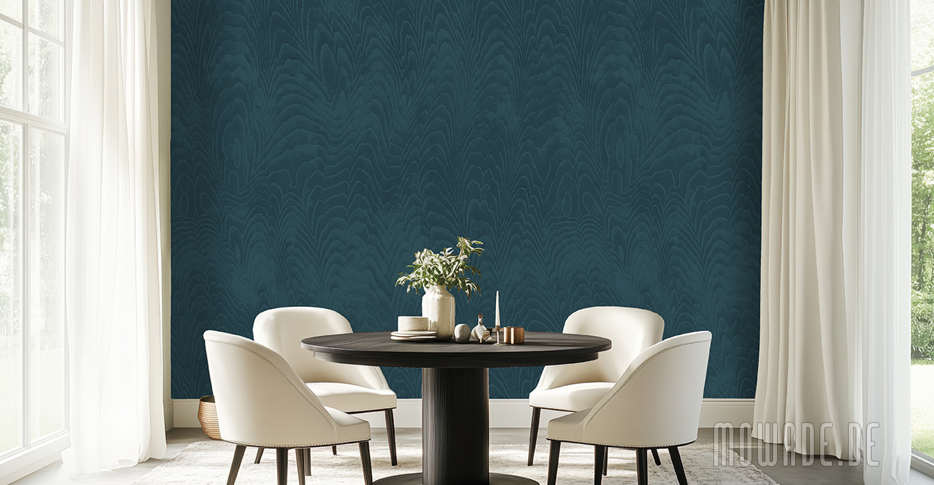 vliestapete damaszierung türkis wohnzimmer