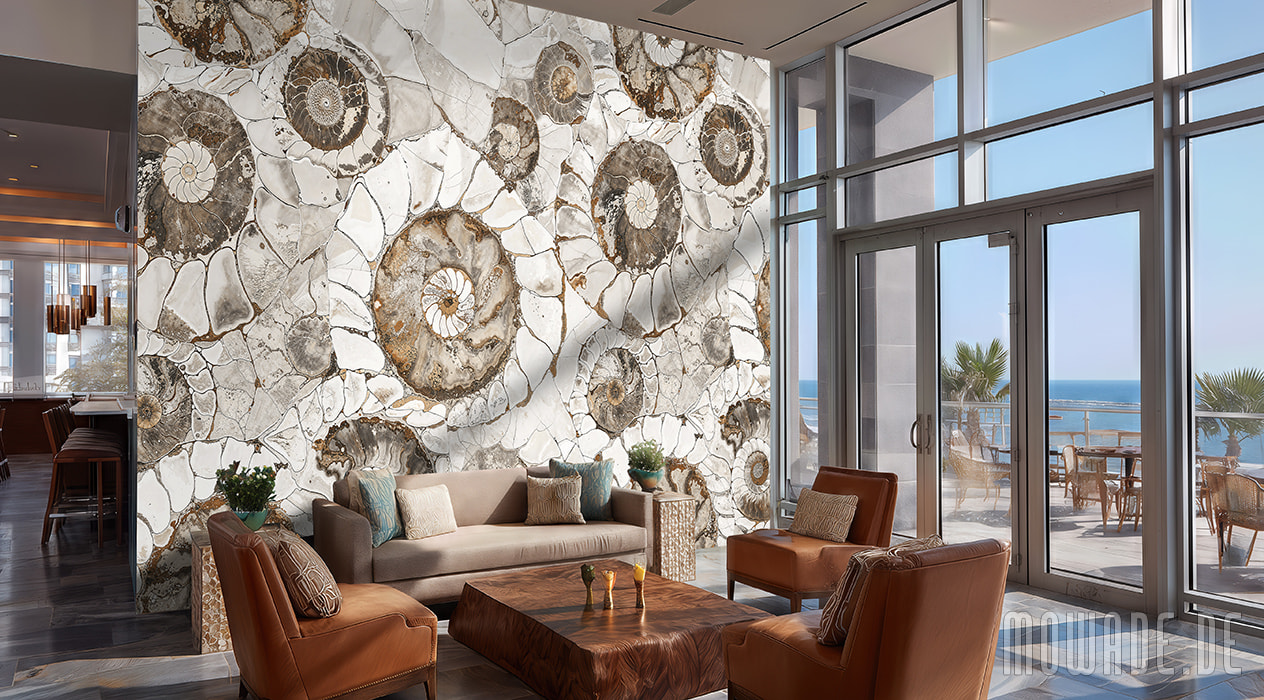 wall-mural stone optics ammonite brown