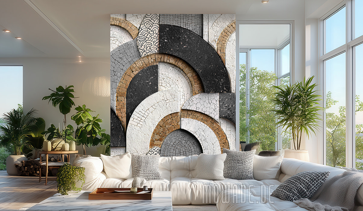 wandtapete schwarz weiss ocker bogen