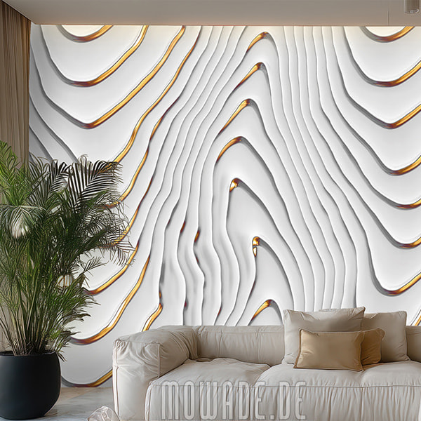 wandtapete weiss gold wellen motiv xxl