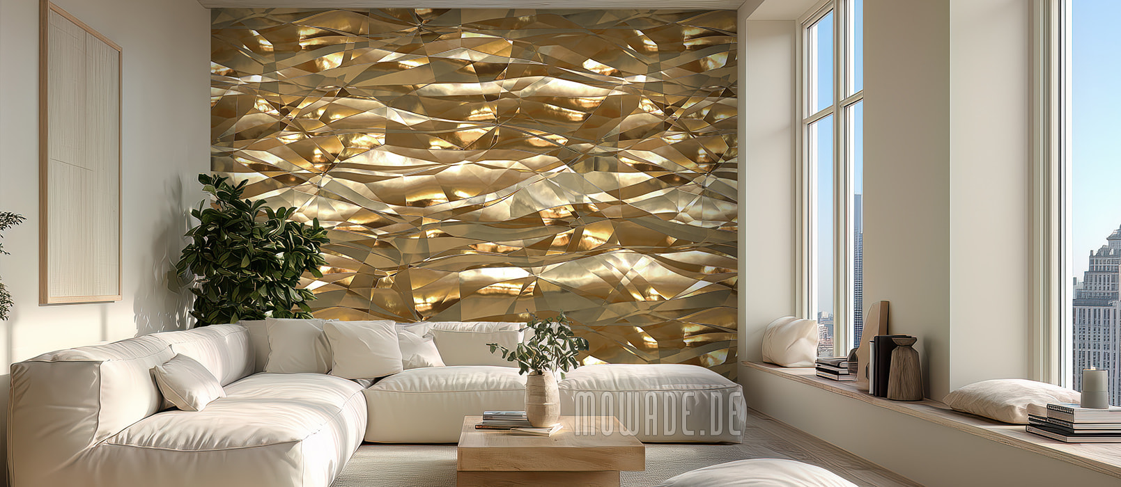 wohnzimmer-tapete gold knitter optik