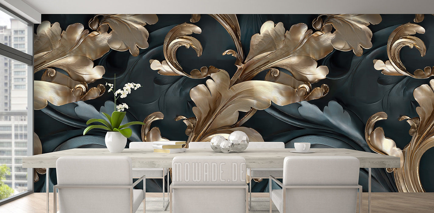 wohnzimmer tapete tuerkis gold ornament neo-barock