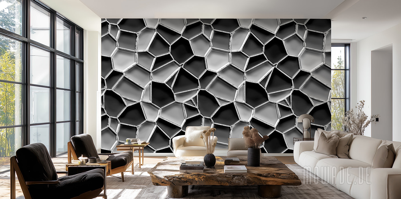 fototapete grau schwarz 3d-optik waben