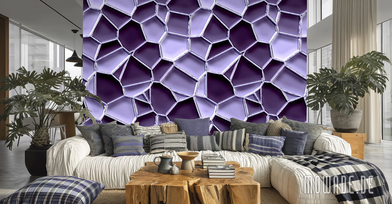 fototapete violett 3d-optik waben