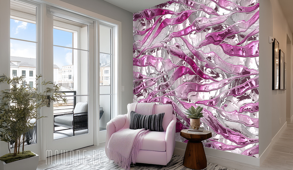 modernes tapetendesign pink weiss metall-optik