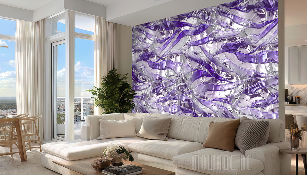 modernes tapetendesign violett weiss metall-optik