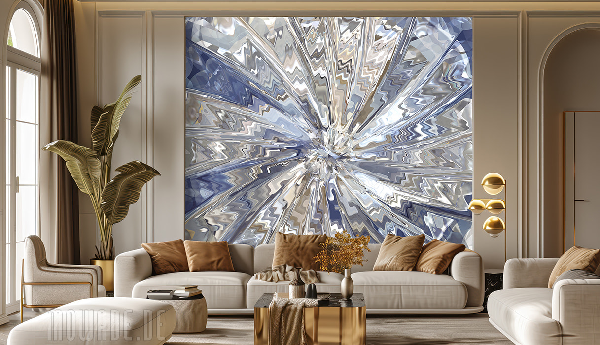 wohnzimmer tapete blau sand dynamisch